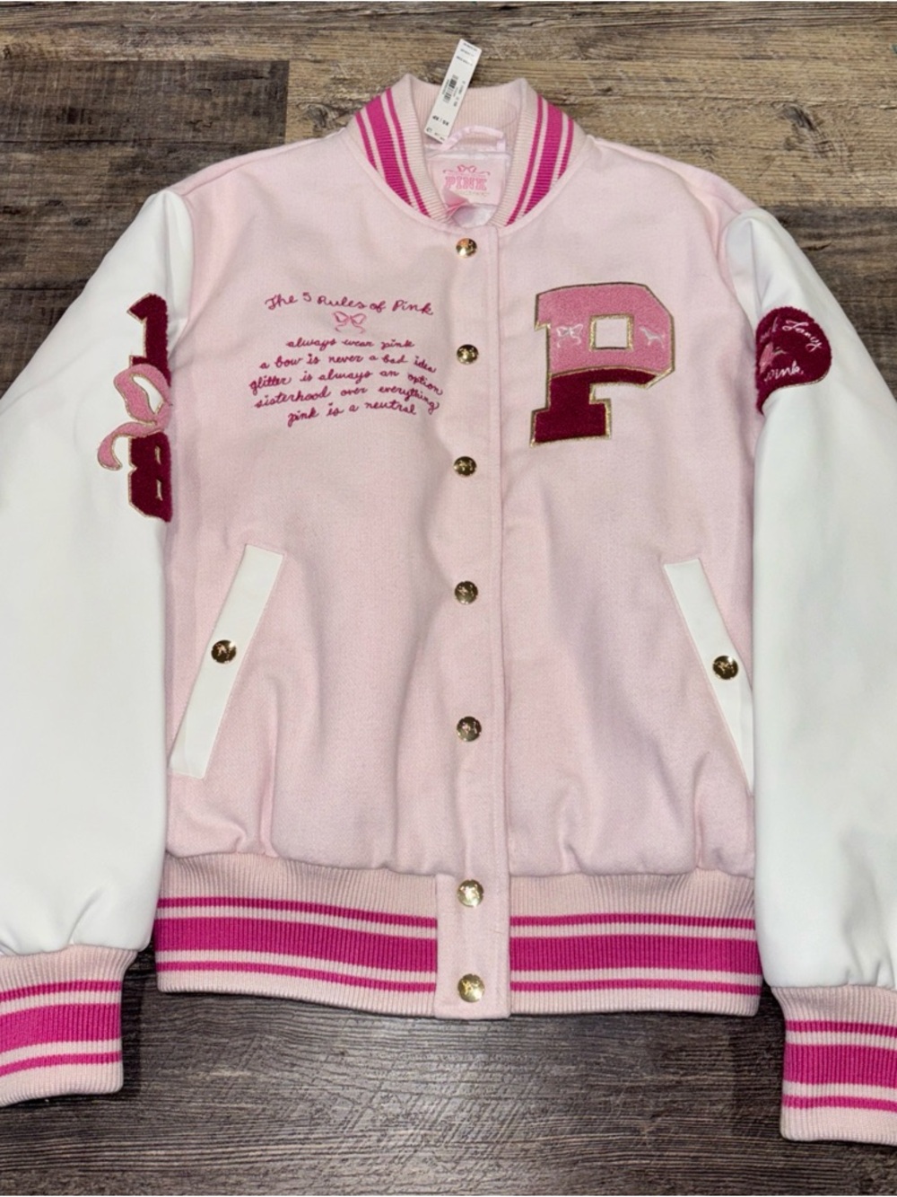 PINK x LoveShackFancy Varsity Jacket size XS NWT